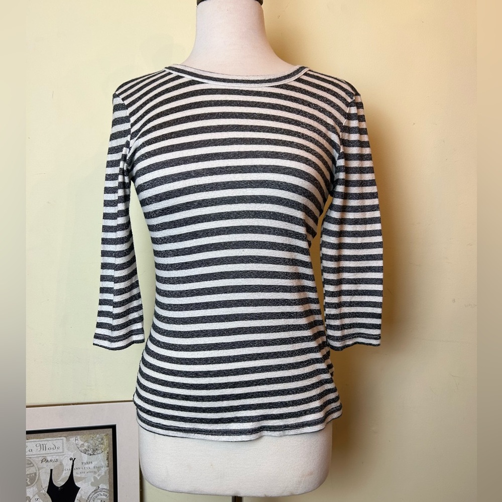 Michael Stars By Anthropologie Top Size XS Striped Back and White Metallic